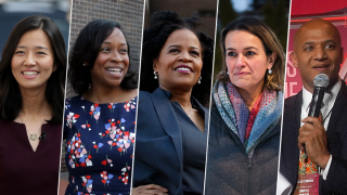 From left: Boston mayoral candidates city council members Michelle Wu, Andrea Campbell, Acting Mayor Kim Janey, city council member Annissa Essaibi-George and former Economic Development Chief John Barros.