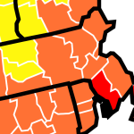 A map showing community transmission rates of COVID-19 in Massachusetts
