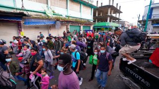 A caravan of migrants heading towards U.S.-Mexico border