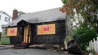 A home that was seriously damaged by fire is seen