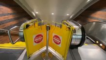 A blocked-off MBTA escalator in Boston