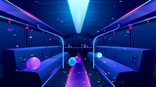 An illustration of the inside of a party bus
