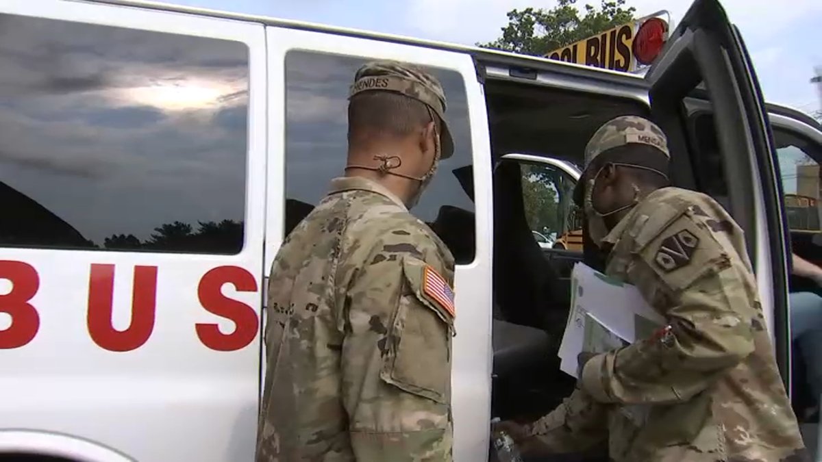 National Guardsmen Train on 7D Buses to Drive Mass. Students to School ...