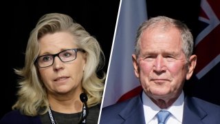 Liz Cheney and George W. Bush.