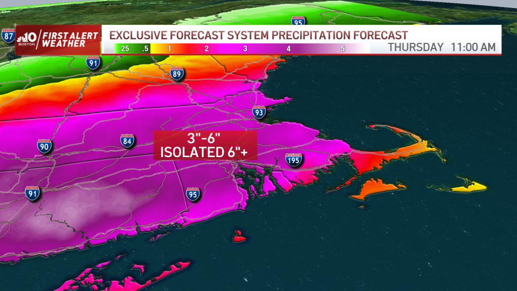 Expected rain totals from the remnants of Hurricane Ida across southern New England through Thursday, Sept. 2, 2021.