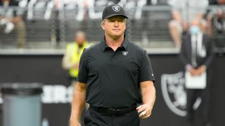 Las Vegas Raiders coach Jon Gruden during an NFL football game against the Miami Dolphins, Sunday, Sept. 26, 2021, in Las Vegas.