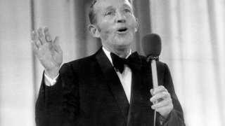OSLO, NORWAY - AUGUST 30: US actor and singer Bing Crosby performs at the Momarkedet opening show with his orchestra in Oslo 30 August 1977.