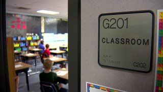 An undated photo of a school classroom.