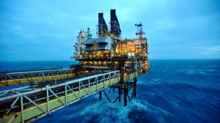 A general view of the BP ETAP (Eastern Trough Area Project) oil platform in the North Sea around 100 miles east of Aberdeen, Scotland.