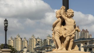 Ornamental statues at China Evergrande Group’s Life in Venice real estate and tourism development in Qidong, Jiangsu province, China, on Tuesday, Sept. 21, 2021.