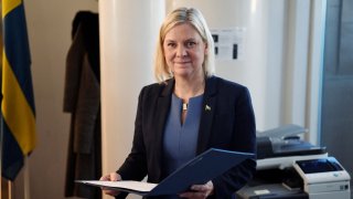 Current Finance Minister and Scocial Democratic Party leader Magdalena Andersson poses during a press conference after being appointed as Sweden's first female prime minister at the Swedish parliament in Stockholm on November 24, 2021. - Sweden OUT