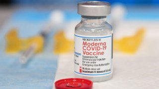 The Moderna Covid-19 vaccine awaits administration at a vaccination clinic in Los Angeles, California on December 15, 2021.