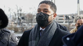 Jussie Smollett arrives at the Leighton Criminal Court Building for his trial on disorderly conduct charges on Dec. 7, 2021, in Chicago, Illinois.