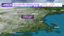 A map showing where snow and light icing is expected in New England overnight