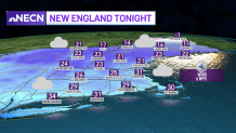 A map showing expected low temperatures overnight in New England