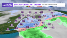 A map of expected snowfall in Massachusetts on Wednesday, Dec. 8, 2021.