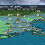 A map showing precipitation chances across New England on Friday, Dec. 31, 2021.