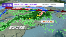 A map showing projected weather fronts in New England