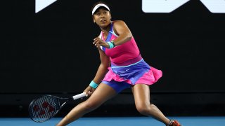 Naomi Osaka of Japan plays a forehand in her third round singles match against Amanda Anisimova of United States during day five of the 2022 Australian Open at Melbourne Park, Jan. 21, 2022, in Melbourne, Australia.