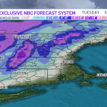 A map showing expected snowfall in New England by Tuesday, Jan. 18, 2022.