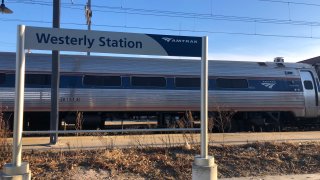 Amtrak train at Westerly Station