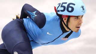 U.S. speed skater Apolo Ohno competes in the 2010 Winter Olympics at Pacific Coliseum in Vancouver, Canada.