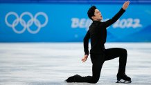 USA's Nathan Chen competes in the Men's Single Skating Short Program of the Figure Skating event during the 2022 Winter Olympics at the Capital Indoor Stadium in Beijing, China on Feb. 8, 2022.