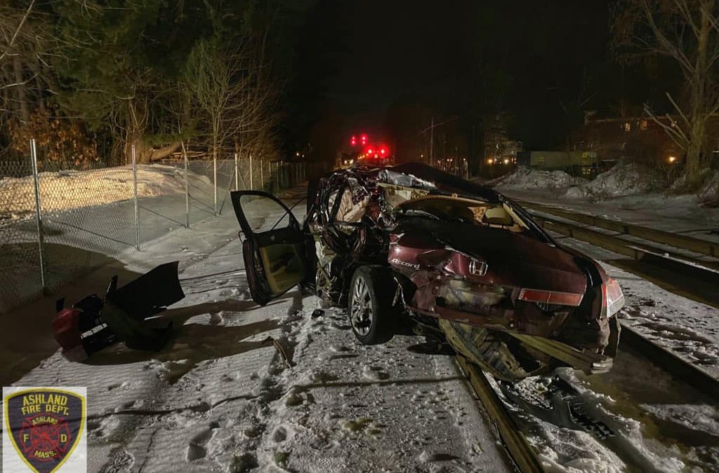MBTA Commuter Rail Train Strikes Unoccupied Car in Ashland NBC Boston