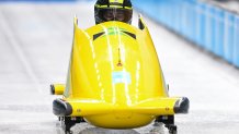 Jamaica's Jazmine Fenlator-Victorian takes part in a women's monobob bobsleigh training