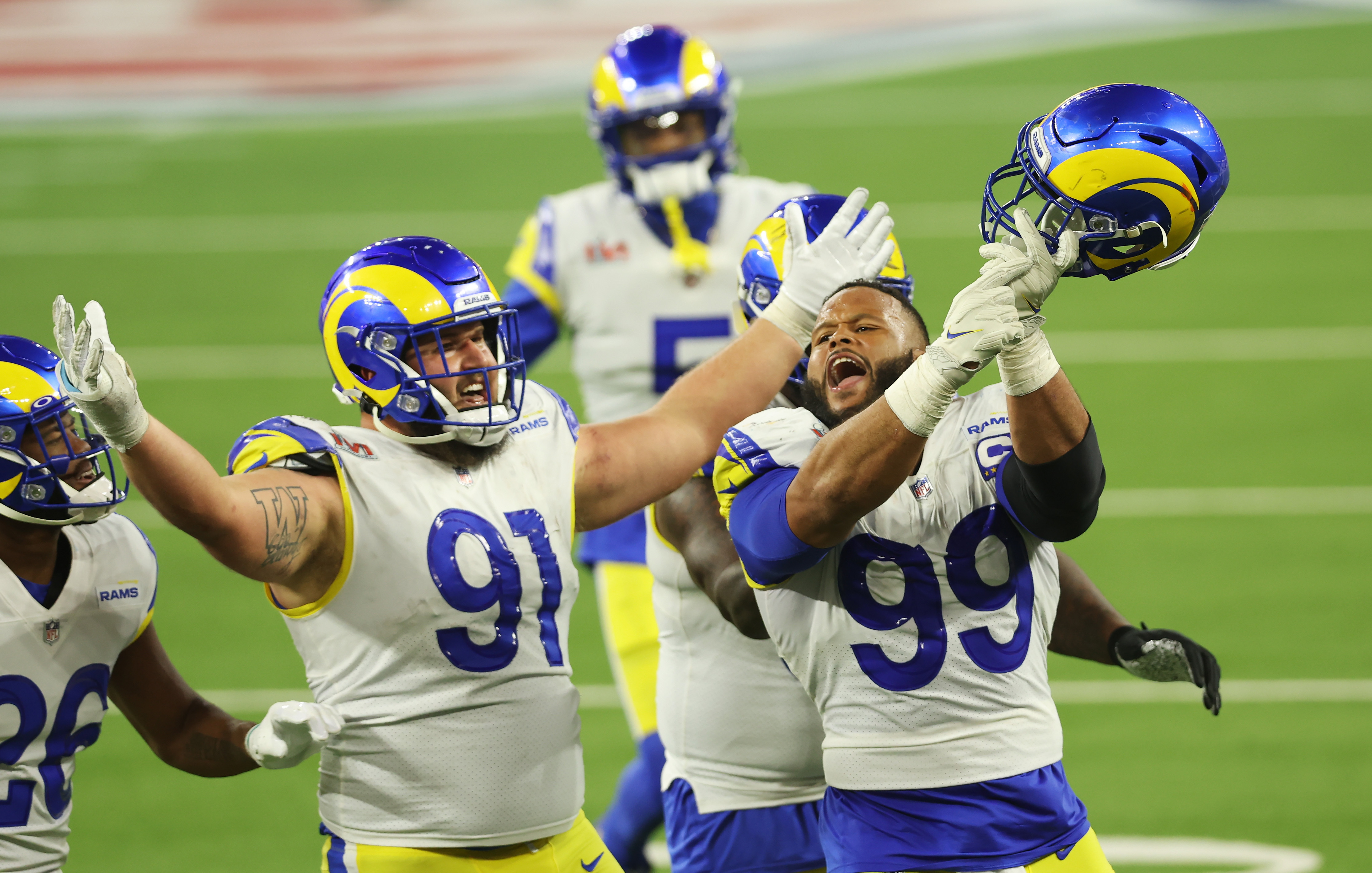 Los Angeles Rams player Taylor Rapp proposes after Super Bowl LVI