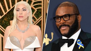 Lady Gaga (L) and Tyler Perry
