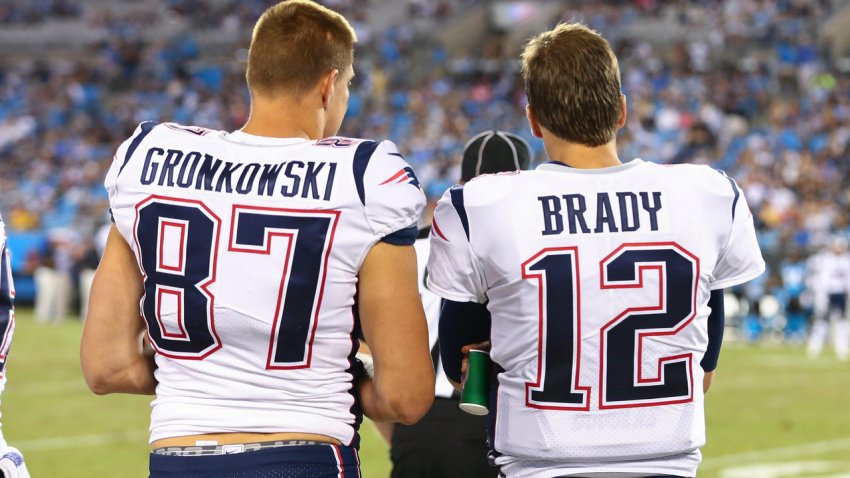 Tom Brady Sports Patriots Gear With Rob Gronkowski, Julian Edelman