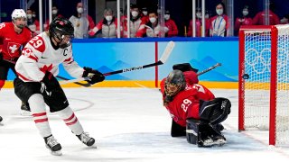 Feb 14, 2022; Beijing, China; Team Canada forward Marie-Philip Poulin (29) scores a goal against Team Canada forward Marie-Philip Poulin (29) in women’s hockey semifinal during the Beijing 2022 Olympic Winter Games at Wukesong Sports Centre.