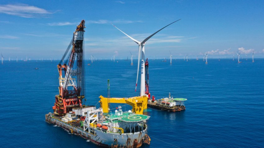 Offshore Wind Farm Under Construction In Yangjiang