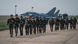 NATO forces from France at the Mihail Kogalniceanu Military Base in Constanta, Romania, on April 13, 2022.