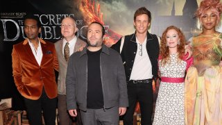 (L-R) William Nadylam, David Yates, Dan Fogler, Eddie Redmayne, Victoria Yeates and Jessica Williams