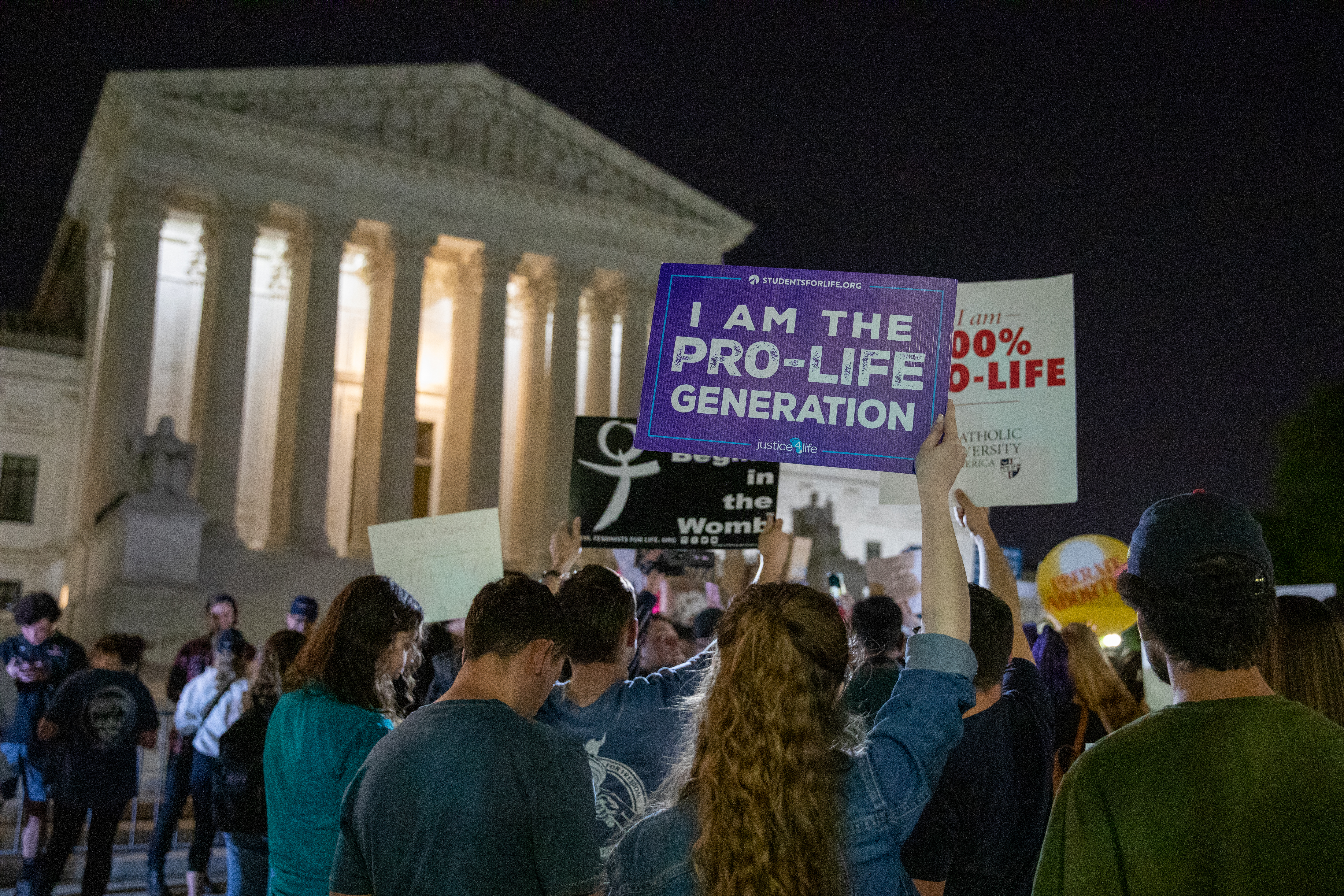 WASHINGTON, D.C. &#8211; May 2: Pro-choice and anti-abortion protesters gather in front of the Supreme Court after news broke that Roe V. Wade is set to be overturned in Washington, D.C. on May 2, 2022. (Amanda Andrade-Rhoades/For The Washington Post via Getty Images)