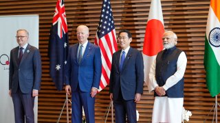 Australian Prime Minister Anthony Albanese (L), US President Joe Biden (2nd-L), Japanese Prime Minister Fumio Kishida (2nd-R) and Indian Prime Minister Narendra Modi