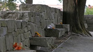 This Sept. 26, 2019, file photo shows the Salem Witch Memorial in Salem, Massachusetts.