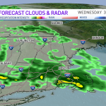 A map showing where rain is expected across New England on Wednesday, May 31, 2022.