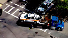 A Boston EMS vehicle that was damaged in a crash on Tuesday, May 17, 2022.