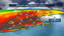 A map showing the expected high temperatures in New England on Sunday, May 22, 2022.