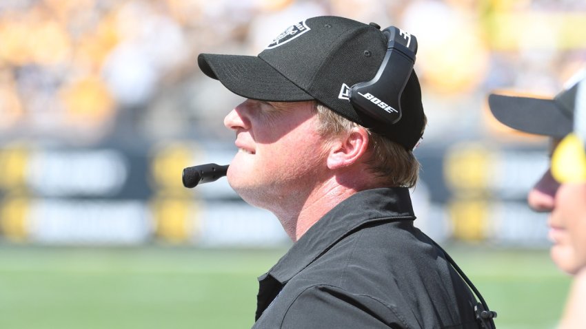 Las Vegas Raiders head coach Jon Gruden watches the first quarter against the Pittsburgh Steelers.