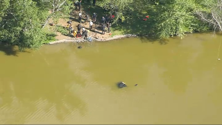 A vehicle submerged in Boston's Jamaica Pond on Monday, June 13, 2022.