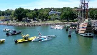 The Mayflower Autonomous Ship arrives in Plymouth, Massachusetts, on Thursday, June 30, 2022.