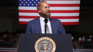 Trump 2020 campaign manager Brad Parscale addresses the crowd before U.S. President Donald Trump rallies with supporters in Manchester, New Hampshire, U.S. August 15, 2019.