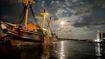 The supermoon over the water.