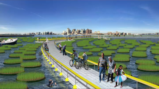 A rendering of a proposal for the Emerald Tutu park in East Boston.