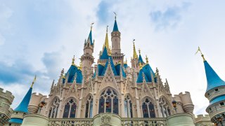 The Cinderella Castle during an overcast day is seen in the Walt Disney's Magic Kingdom theme park.