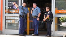 Police at a Home Depot in Chelsea, Massachusetts, on Thursday, July 7, 2022.